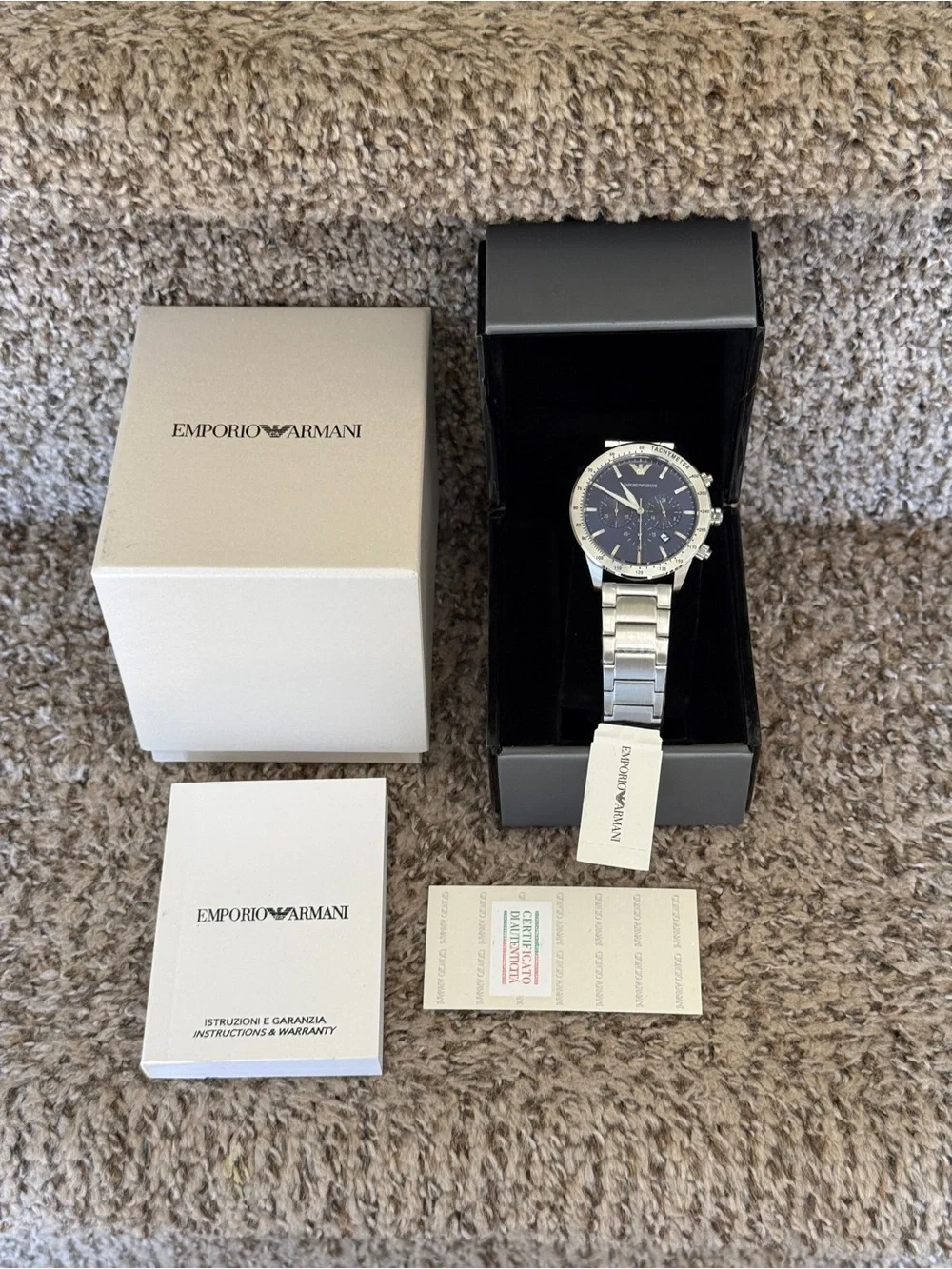 Emporio Armani Stainless Silver Bracelet Watch with Blue Dial men’s